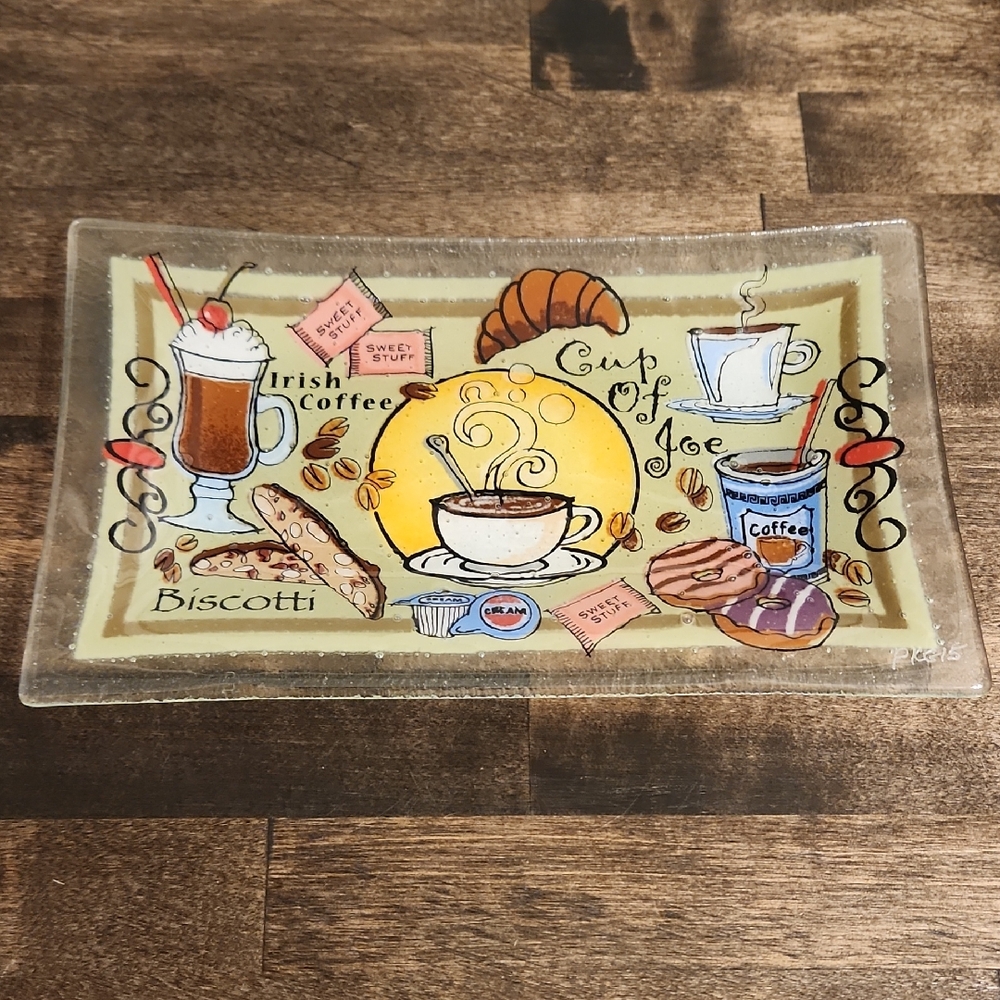 Peggy Karr Fused Glass Coffee Biscotti Themed Plate